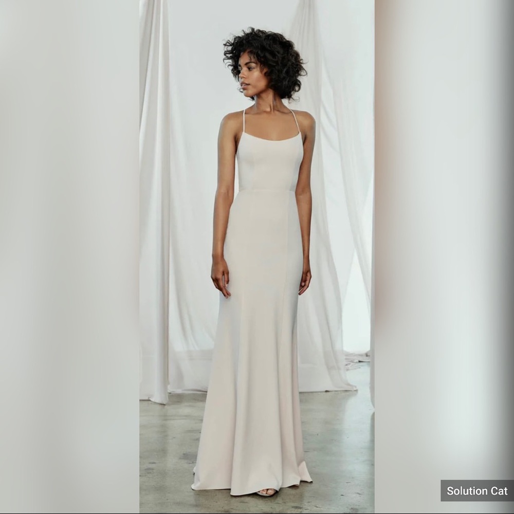 NWT Amsale Taryn dress in stone / crepe material sz 12
